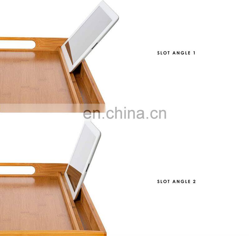 Natural Bamboo Media Bed Folding Tray with Phone Holder Fits up to 17.3 Inch Laptops and Most Tablets