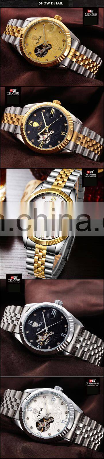 TEVISE 8391A Full Steel Wristwatch Man Skeleton Self-Wind Mechanical Watches Men