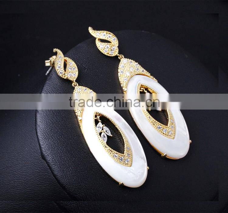 New 2016 Trend Gun White Gold Plated Natural Shell Piece Oval Shape Drop Earrings