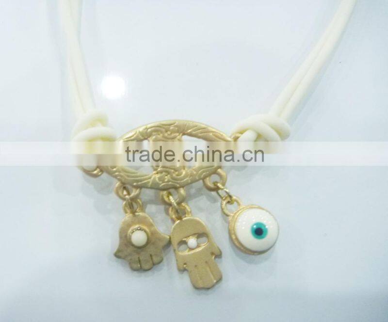 FASHION 2 ROWS CORD EVIL EYE HAMSA HAND CHARMS BRACELET
