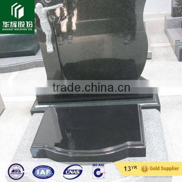 stone carving flower and crosscolor monument slab shanxi black absolut tombstone cheap granite
