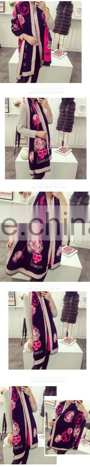 HOT New Arrival Fashion Cute Cartoon Cat Knitting Warm Acrylic Tassel Brand Pashmina Scarf for Women