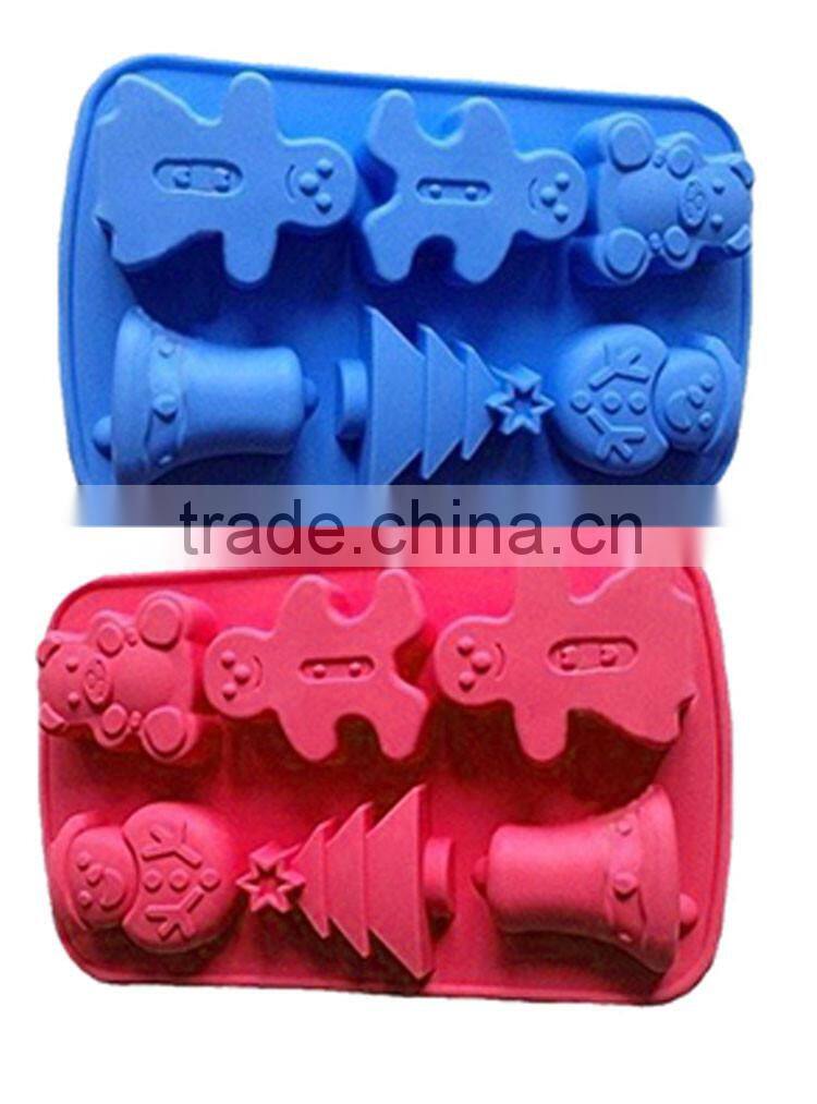 6 Cavity Silicone Christmas Stocking Boy Tree Mold Cake Brownie Pan with christmas bell