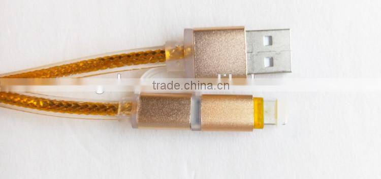 lighting micro usb cable, 1m Colorful 2in1 Usb Data Cable for iphone, for android phone