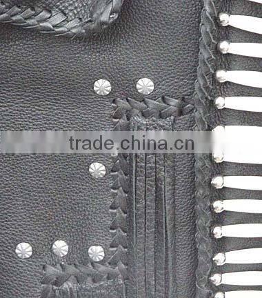 2015 New fashion Bones And Braids Fringed Leather Jacket for mens motorbike leather jacket