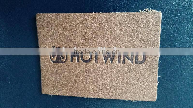 leather patch for garment, debossed printed/genuine leather label