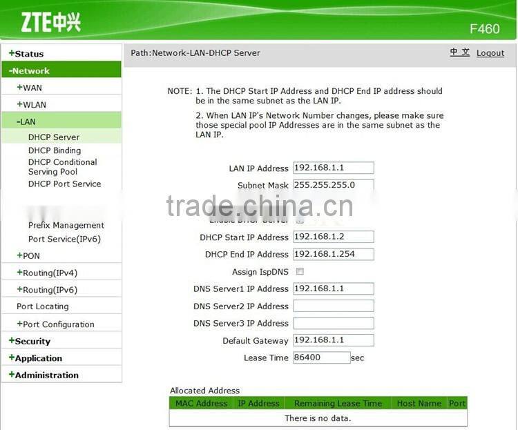 ZTE EPON ONU F427 with 4 Ethernet ports 2 voice ports wireless ONU F460 V5.0 firmware