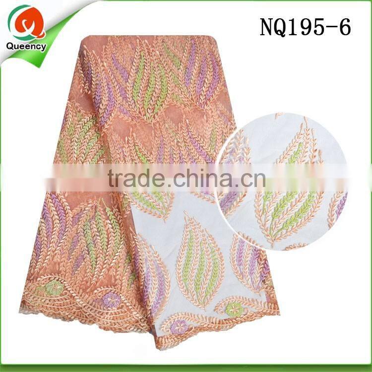 austrian New french lace fabric peach embroidered french net lace fabric with embroidery border