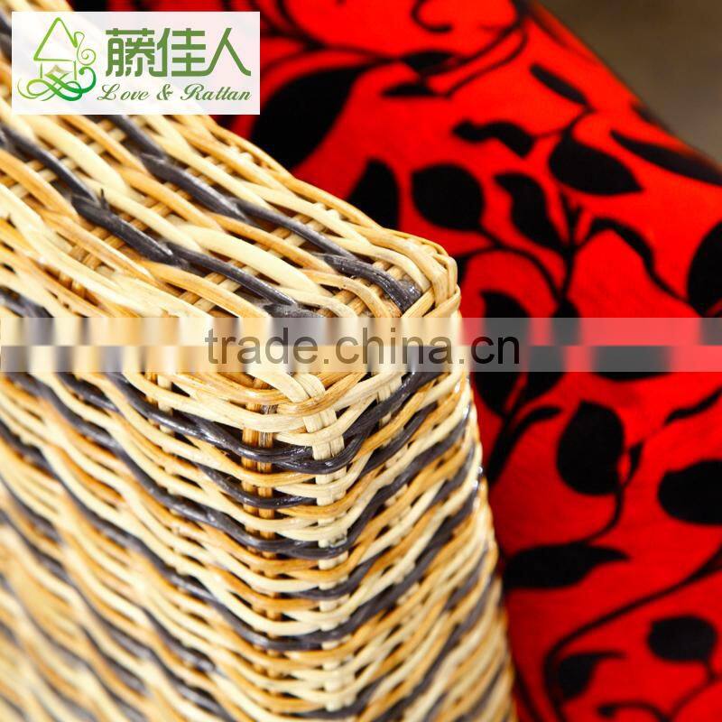 Half Circle Water Hyacinth Natural Rattan Leather Round Sofa Cum Bed