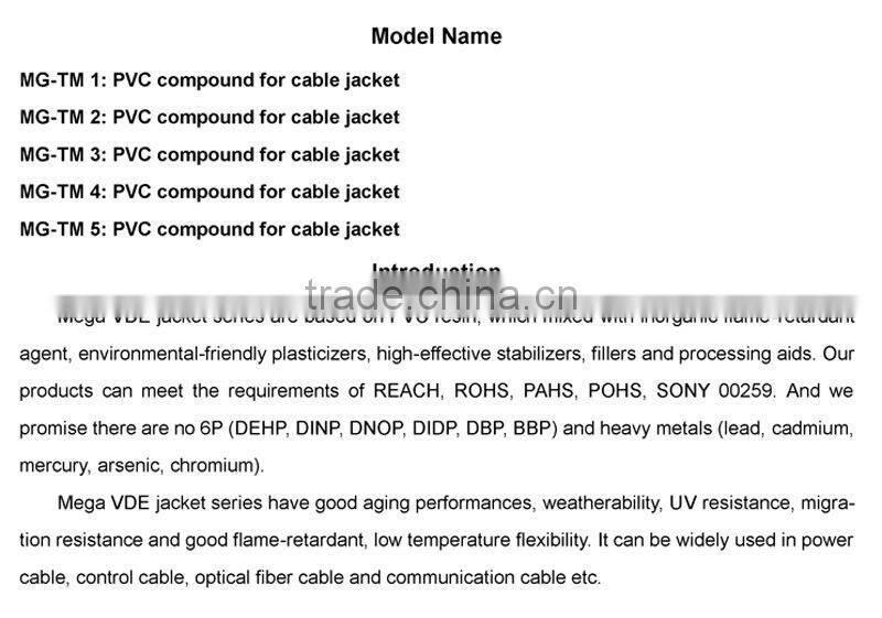 Low temperature flexible wire/cable jacket purpose PVC granules