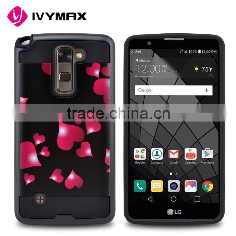 New design black small panda brushed tuff trooper hybrid protector cover case for LG stylo 2 plus MS550 K530 K536