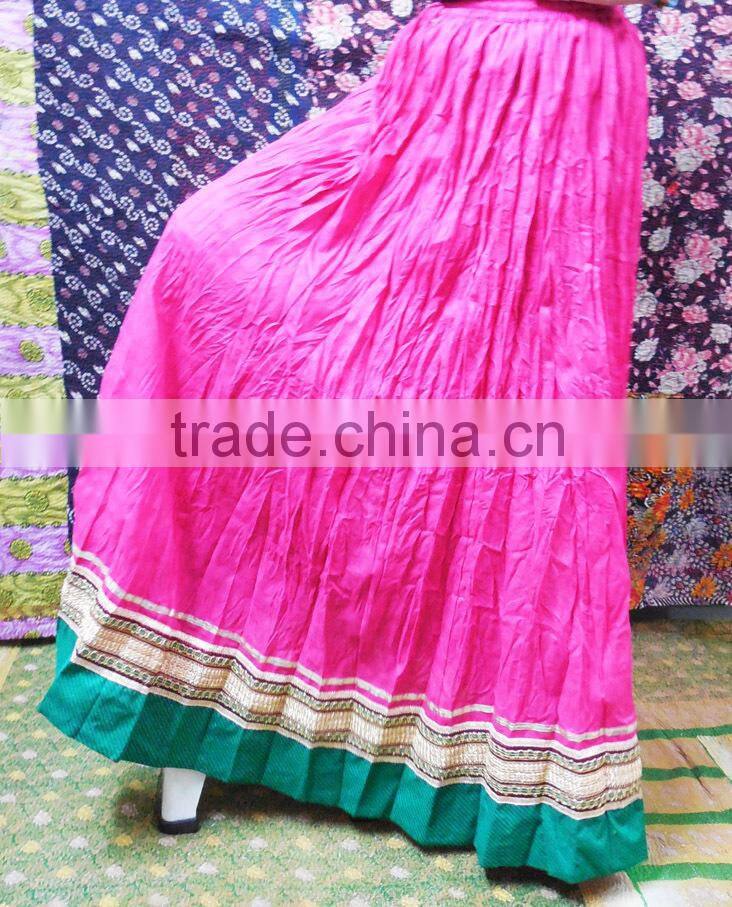 Girls Wear Cotton Long Wrinkle Skirt In Pure Cotton Fabric & Designer Lace