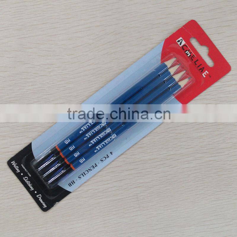 Standard size hexagonal shape blister card black wooden pencil set sharpened with eraser