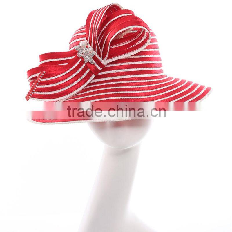 Women Formal Church hat ribbon with red and white color