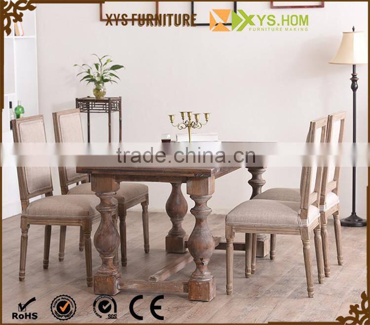 Classic Ethnic Style Upholstered Rubber Wooden Dining Table Set