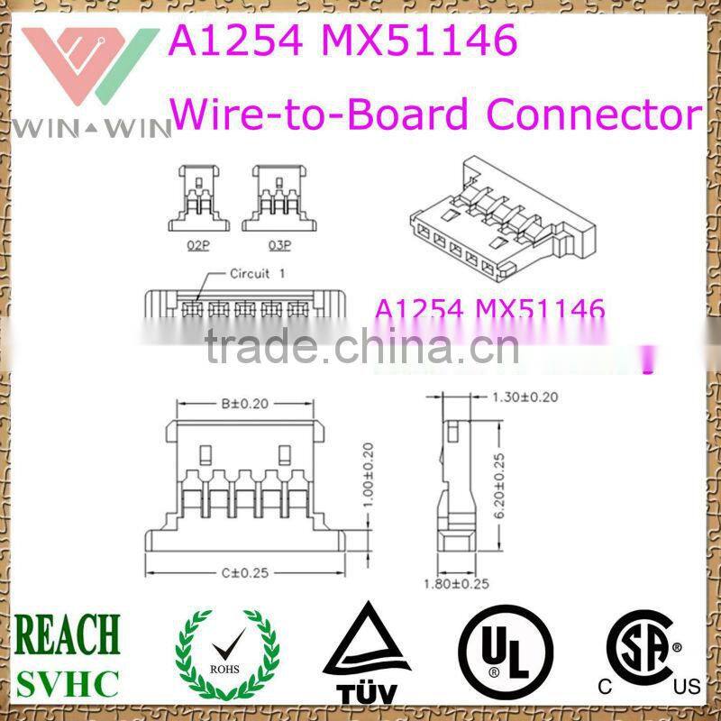 1.25mm pitch A1254 MX51146 Electronic Wire to Board Connector