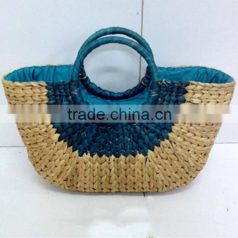 High quality best selling natural and black water hyancinth bag with leather handle from vietnam
