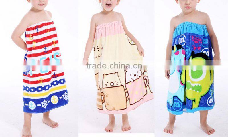 100% cotton cute design kids bathrobe towel reactive printing kids towel dress robe