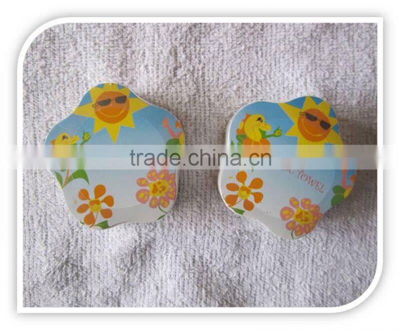 Cotton terry flower shape compressed face towel sport towel