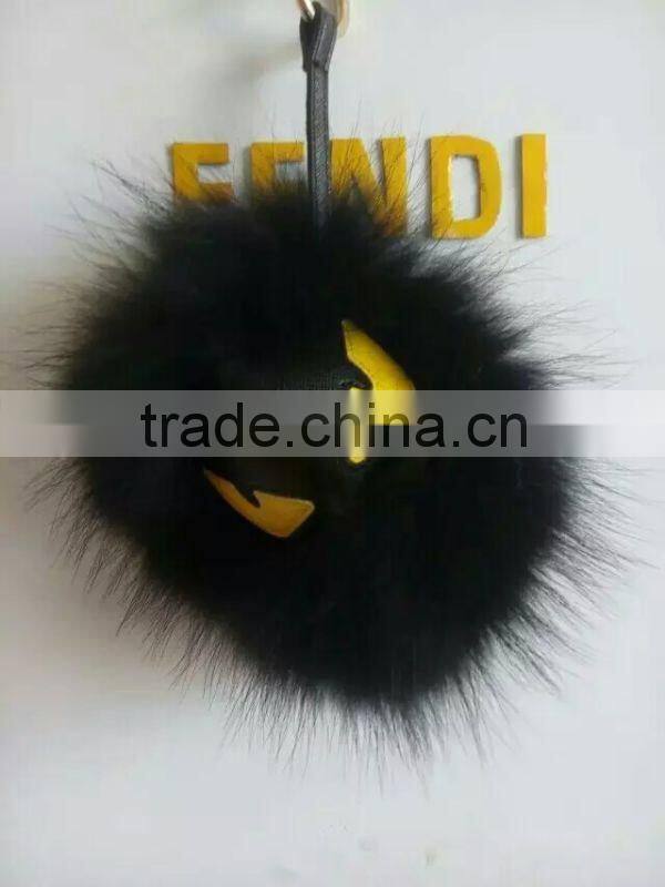 Hot fashion raccoon fur accessories monster fur keychain leather keychain fur pompoms