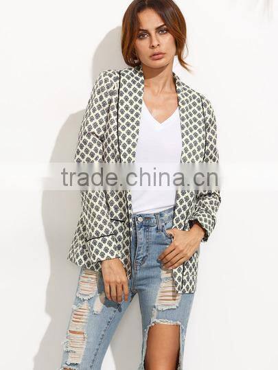 SheIn Women Ladies Fashion Clothing Black And White Lapel Long Sleeve Blazer Designs