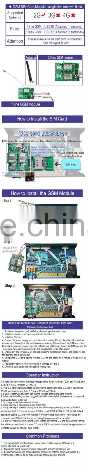 High Quality Wireless SIM card PBX Telephone System with Billing Software TP832-824