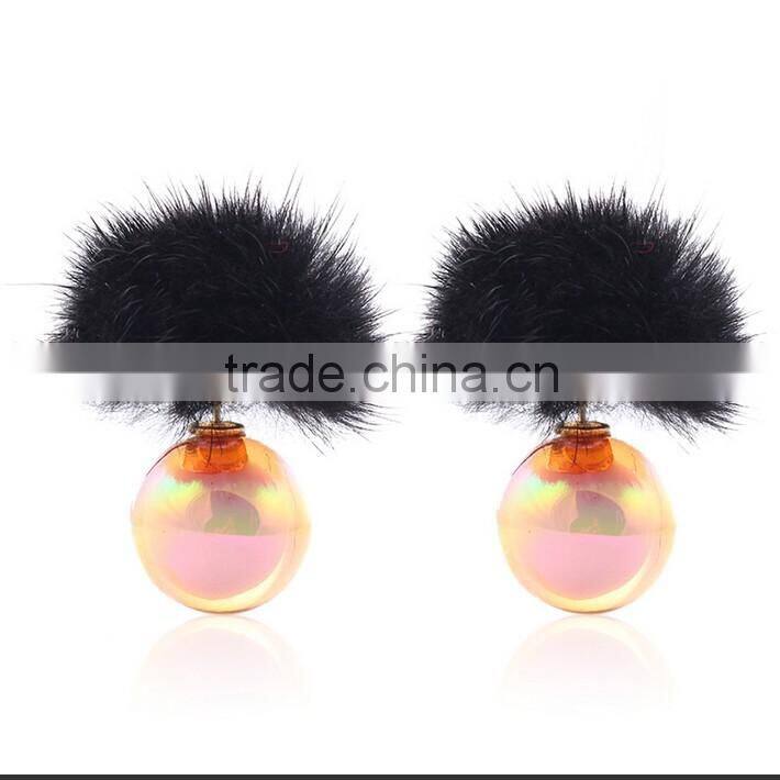 2016 top quality fashion fur women earings set brand acrylic round shaped double earings factory price