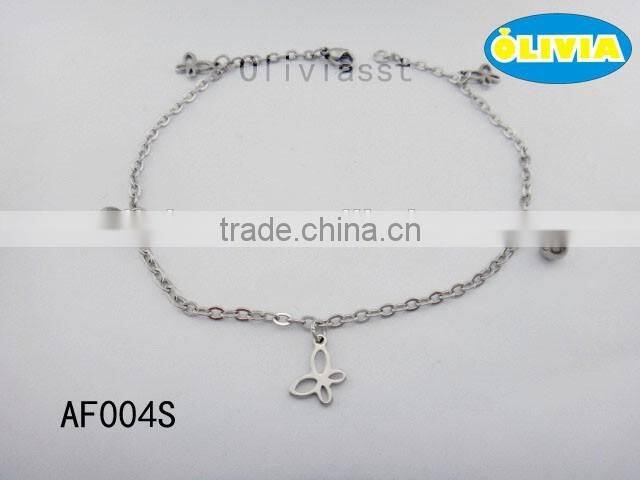 Olivia Jewelry Trendy Women's Stainless Steel Elegant Butterfly Charm Anklets in Gold
