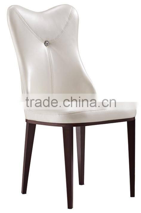 Concaved headrest dinning chair with white glossy PU covering and iron legs