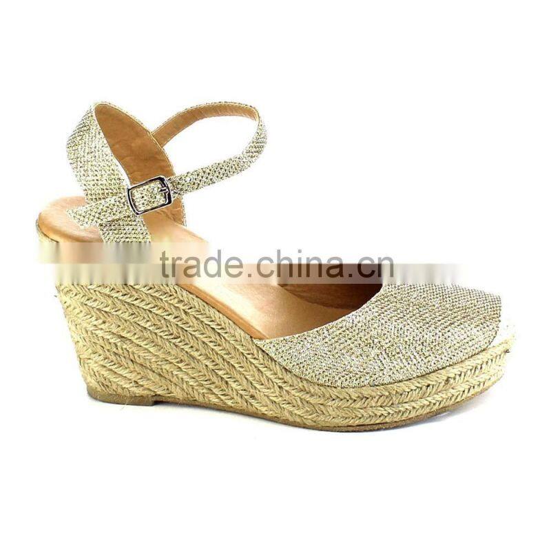 The shoes lady 2016 new design sandal shoes women glitter wedge jute sole espadrilles