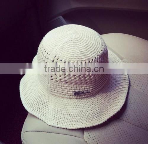 2016 wholesale high quality knitted sun helmet hollow out latest design ladies summer hat fashion