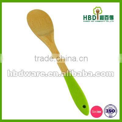 Bamboo wood spatula, spoon with silicone hanlde, silicone spoon