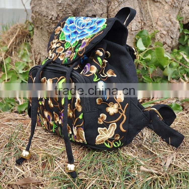 New design embroidery backpack National wind backpack Wholesales Embroidery Canvas Shoulder Bag Backpack for kids