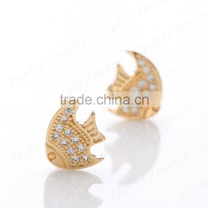 925 silver silver fish shape stud earring pave setting rhodium plated