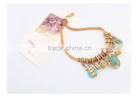 Red Blue Resin Stone Vintage Choker Pendant Statement Necklace Women Necklaces & Pendants Fashion Necklaces for Women 2014