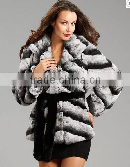 Fashion Winter Women Featured Natural Real Chinchilla Rabbit Fur coat