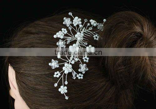 Bridal Wedding Handmade Flower Faux Pearl Hair Comb CT1388