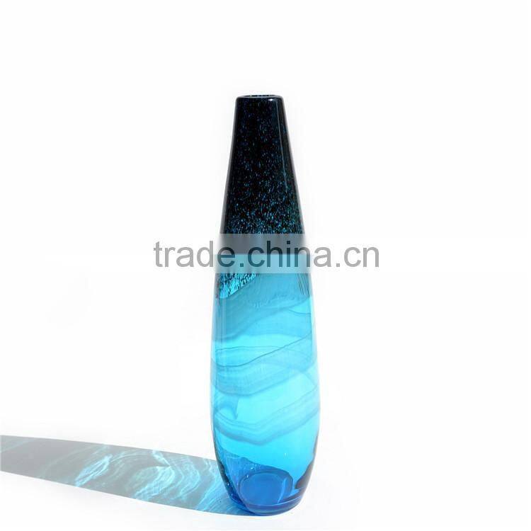 Mouth Blowing Sea Blue Color A Set Of Art Mediterranean Style Glass Vase For Centerpieces Wedding