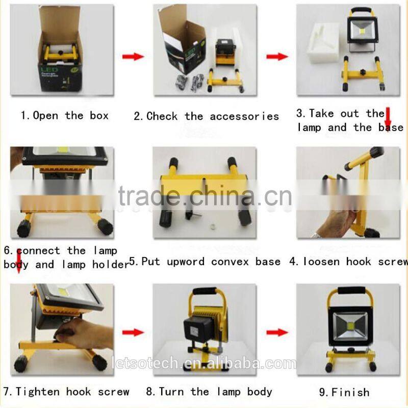 2016 New IP65 50w 100w 200w portable rechargeable led flood light with CE ROHS warm white 3 years warranty