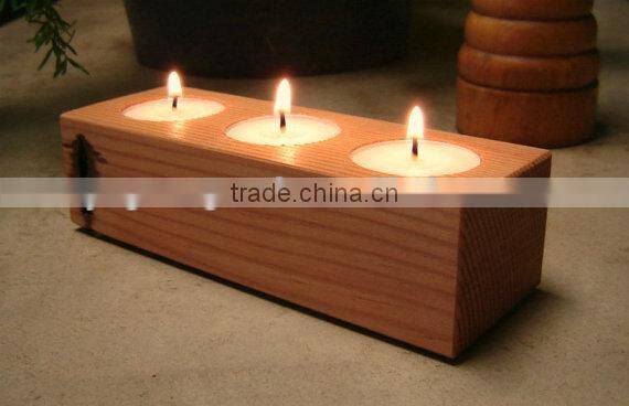 Rustic Home Decoration Cube Wooden Candle Holder With 3candles