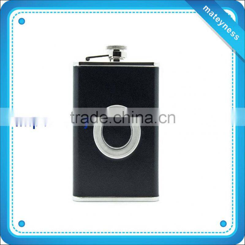 8oz Hip Flask with a Built-in Collapsible Shot Glass - Stainless Steel with Premium Bonded Leather Wrapping