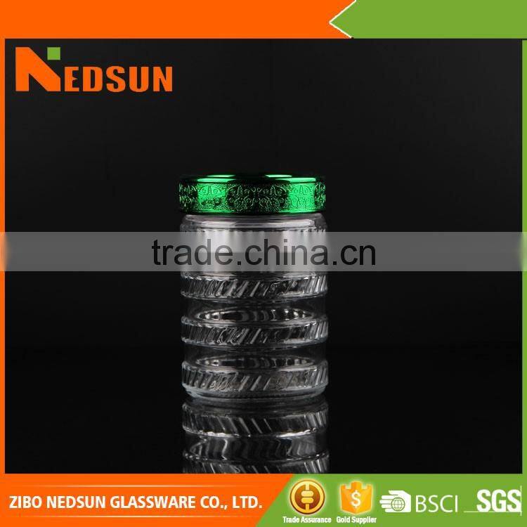New design round customized storage glass jar with green cap