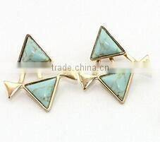 Fashion Women Green Turquoise Earrings Double Side Stud Earrings Jewelry