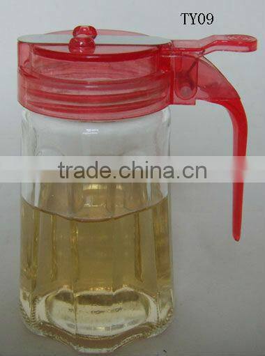 clear cylinder glass edible oil dispenser jar with plastic handle cap