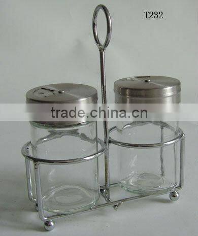 cylinder glass spice container set with frame