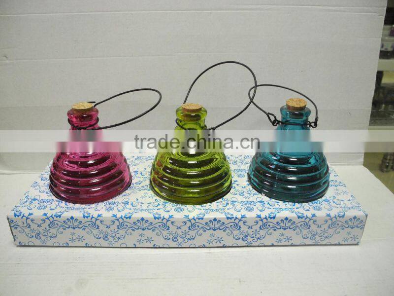 yellow glass bees catcher with cork stopper and hanging handle