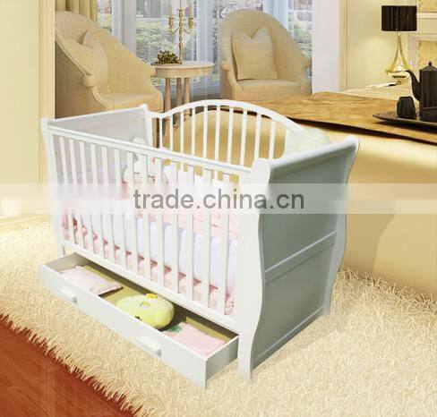 European Style New born Baby Bed, Wooden Baby Crib Multifunction Baby Crib Bed with Drawer