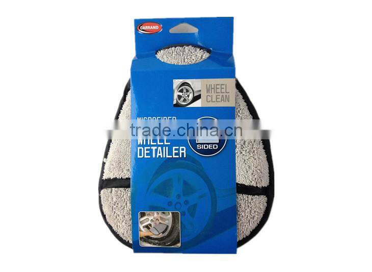 2015 newest double sides Microfiber wheel detailer towel with scrub netting