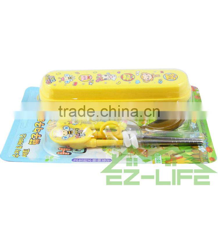 Korean stainless steel baby faltware sets training chopsticks and spoon