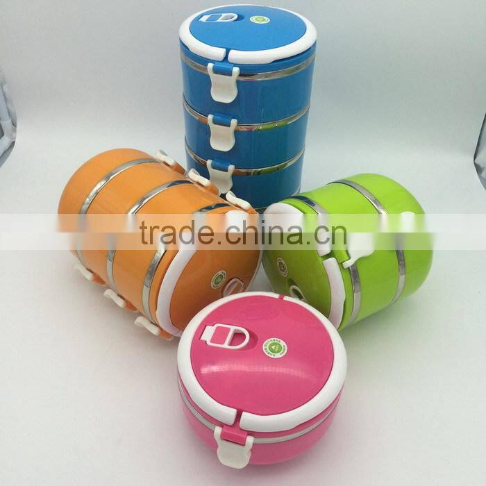 Round shape stainless steel takeaway food container with handle